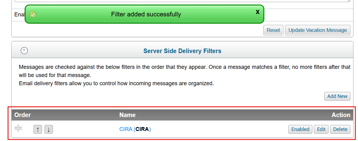 email filter added